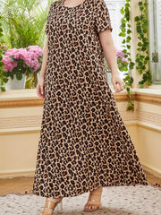 Retro Abaya Dress Women's Plus Leopard Print Maxi Summer Dress