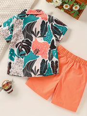 Boys Leaf Outfit Shorts & Shirt Short Sleeves Button Down