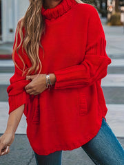 Casual Sweater Women's Plus Solid Long Sleeve High Neck Jumper