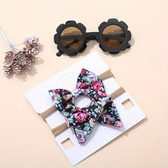 Kids Outdoor Headwear Set with Sunglasses & Bow Hair Bands