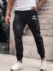 King & Crown Men's Cargo Pants Drawstring Loose Casual Outdoor Work Pants