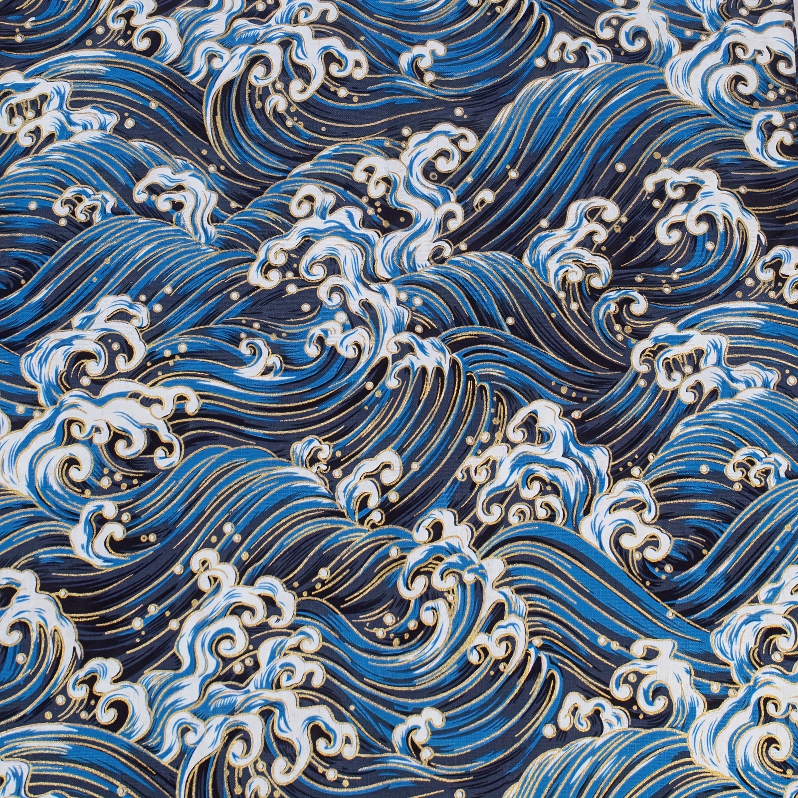 DIY Printed Fabric Bronzing Sea Wave Pattern Japanese Style Cotton Linen Fabric