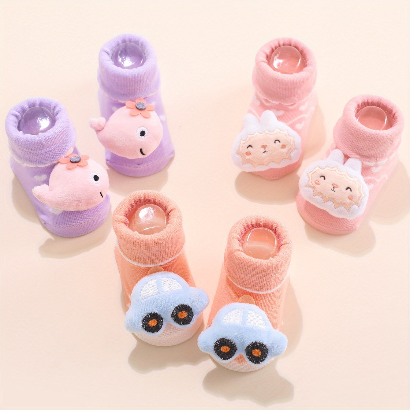 3 Pairs Baby Girls Kid Anti-Skid Floor Socks with Dinosaur Bear Panda Whale Doll