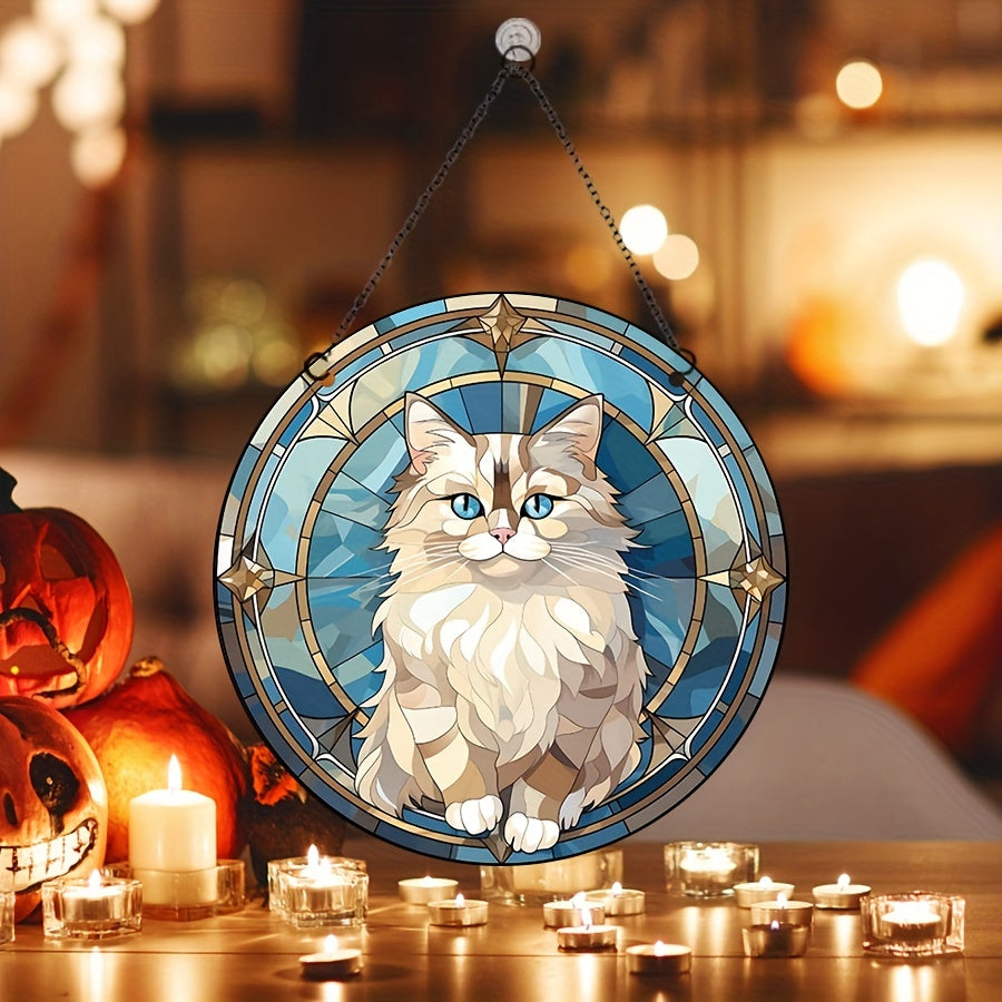 Acrylic Halloween Cat Round Stain Window Hanging