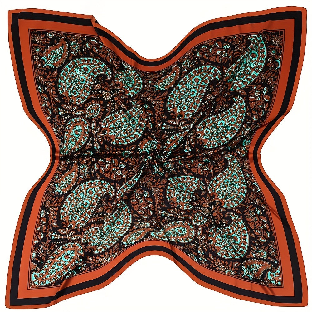 Large Paisley Print Square Scarf Vintage Satin Shawl Boho Head Scarf