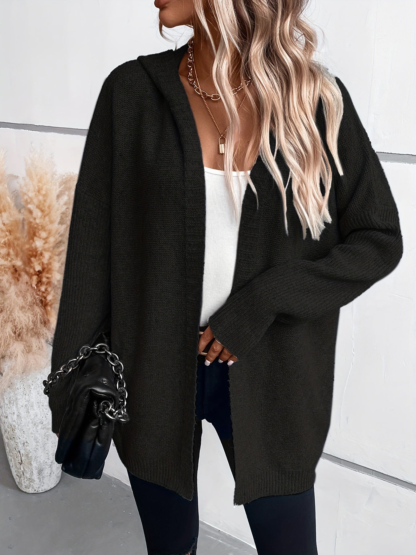 Hooded Cardigan Batwing Sleeve Mid Length Women's Casual Cardigan