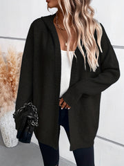 Hooded Cardigan Batwing Sleeve Mid Length Women's Casual Cardigan