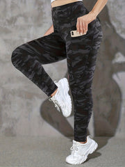 Women's Plus Camo Print Stitching Detail High Rise Leggings