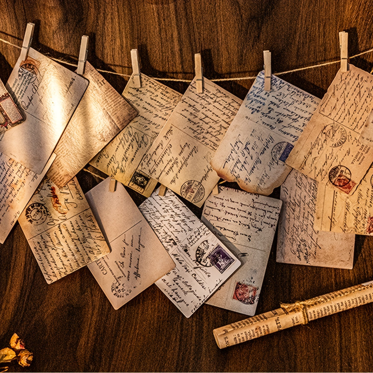 30 Retro Postcards with Hemp Rope