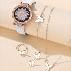 Kids Quartz Watch & Butterfly Necklace Set for Daily Life