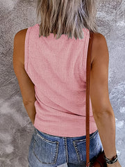 Solid Button Ribbed Tank Top Casual Sleeveless V Neck Tank Top