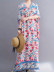 Floral Print V Neck Maxi Dress for Plus Size Women