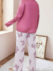 Y2K Butterfly Print Lounge Set Round Neck Tee & Pants 2 Piece Set