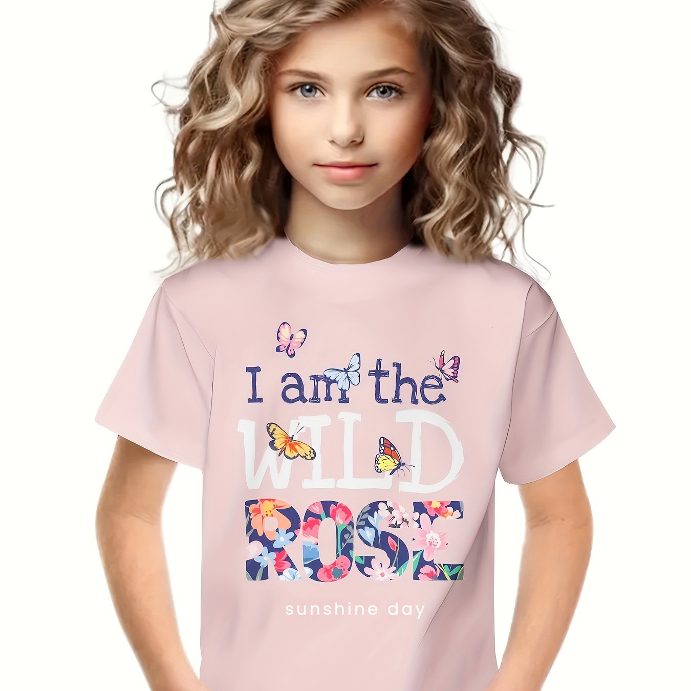 Girls boys WILD ROSE Graphic Short Sleeve T shirt Summer Sports