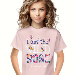 Girls boys WILD ROSE Graphic Short Sleeve T shirt Summer Sports