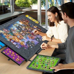 Collapsible Puzzle Board Felt Mat with 4 Drawers - Up to 500pcs Puzzles