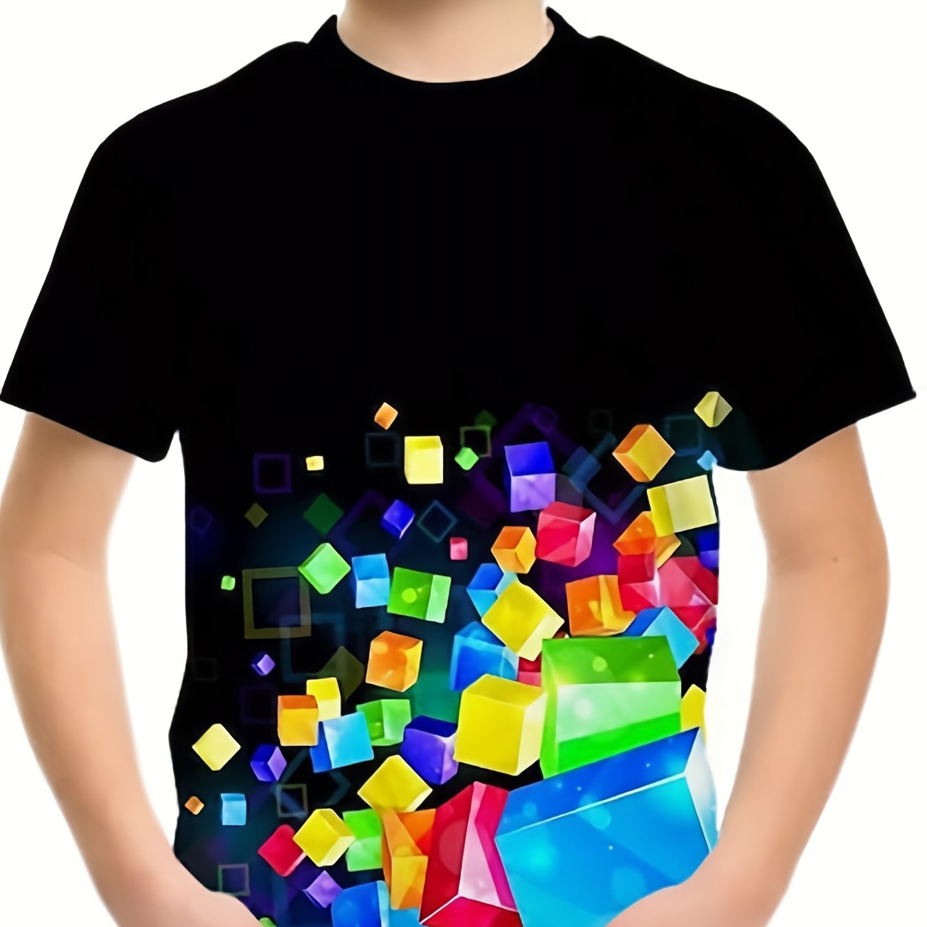 Breathable 3D Cube Graphic Tee for Boys - Ideal for Summer