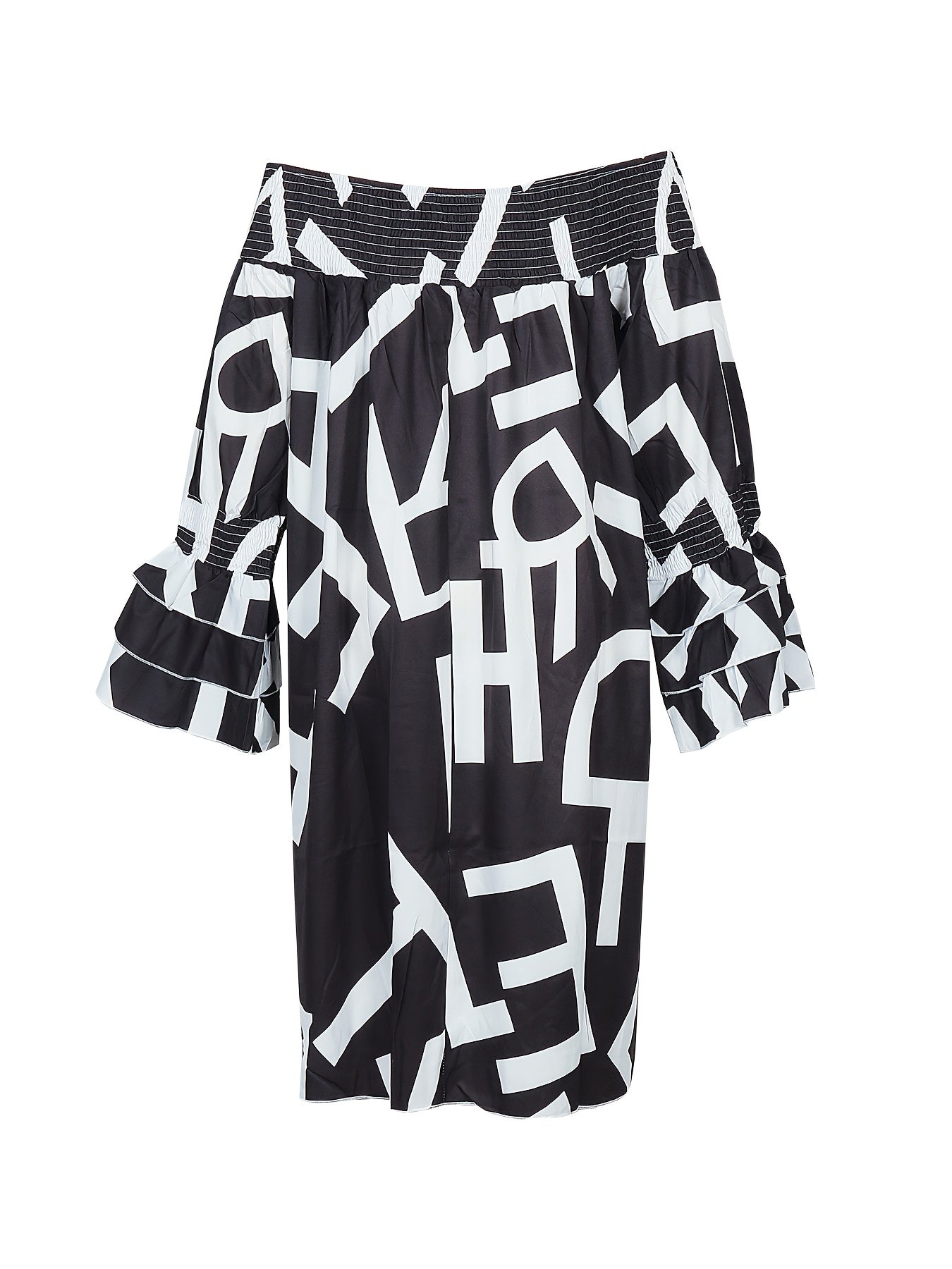 Casual Dress Women's Plus Letter Print Layered Sleeve