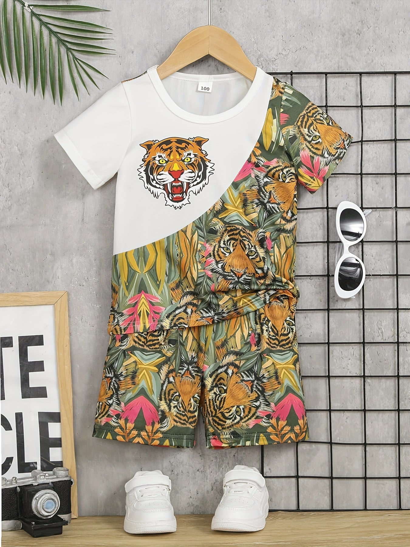 Boys Tiger Graphic T shirt & Shorts Set for Summer