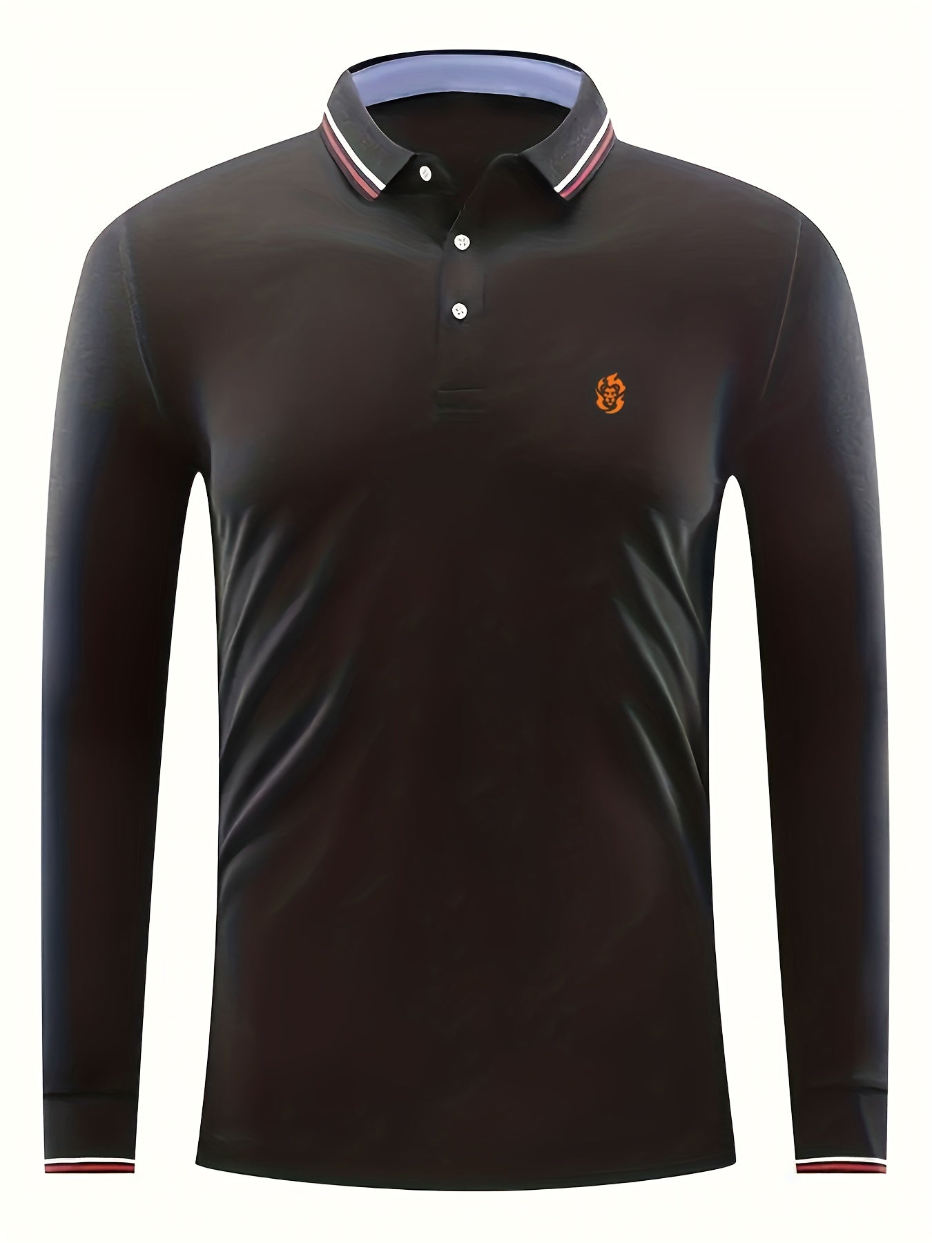 Art Style Lion Print Men's Casual Button Up Long Sleeve Polo Shirt