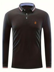 Art Style Lion Print Men's Casual Button Up Long Sleeve Polo Shirt