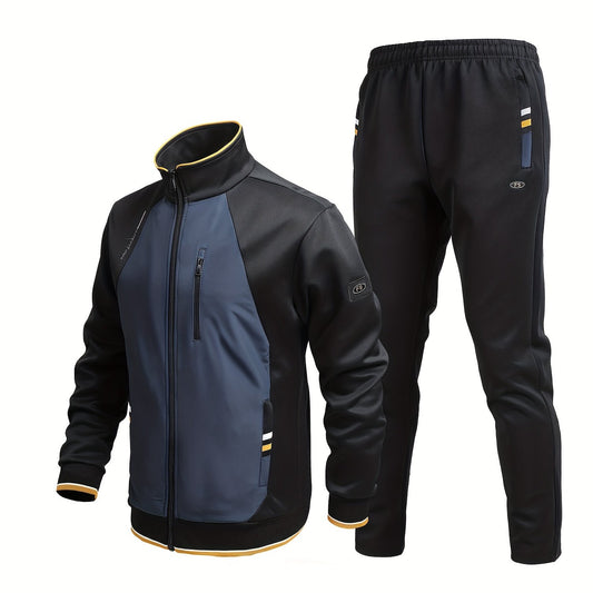 Men's Sports Suit Stand Collar Zip Up Jacket & Shorts