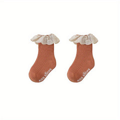 Girls Lace Trim Short Crew Socks Breathable Comfortable Princess Socks
