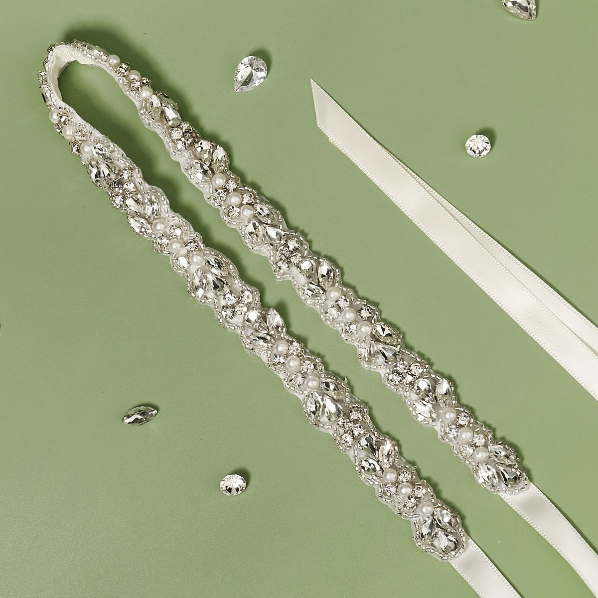 Crystal Rhinestone Bridal Belt with Organza Ribbon