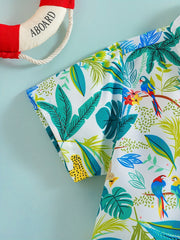 2pcs Boys Teen Casual Plant Graphic Print Shirt & Shorts Set for Summer
