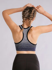 Ombre Front Zipper Shockproof Sports Top Racer Back Fitness Yoga Tan Top