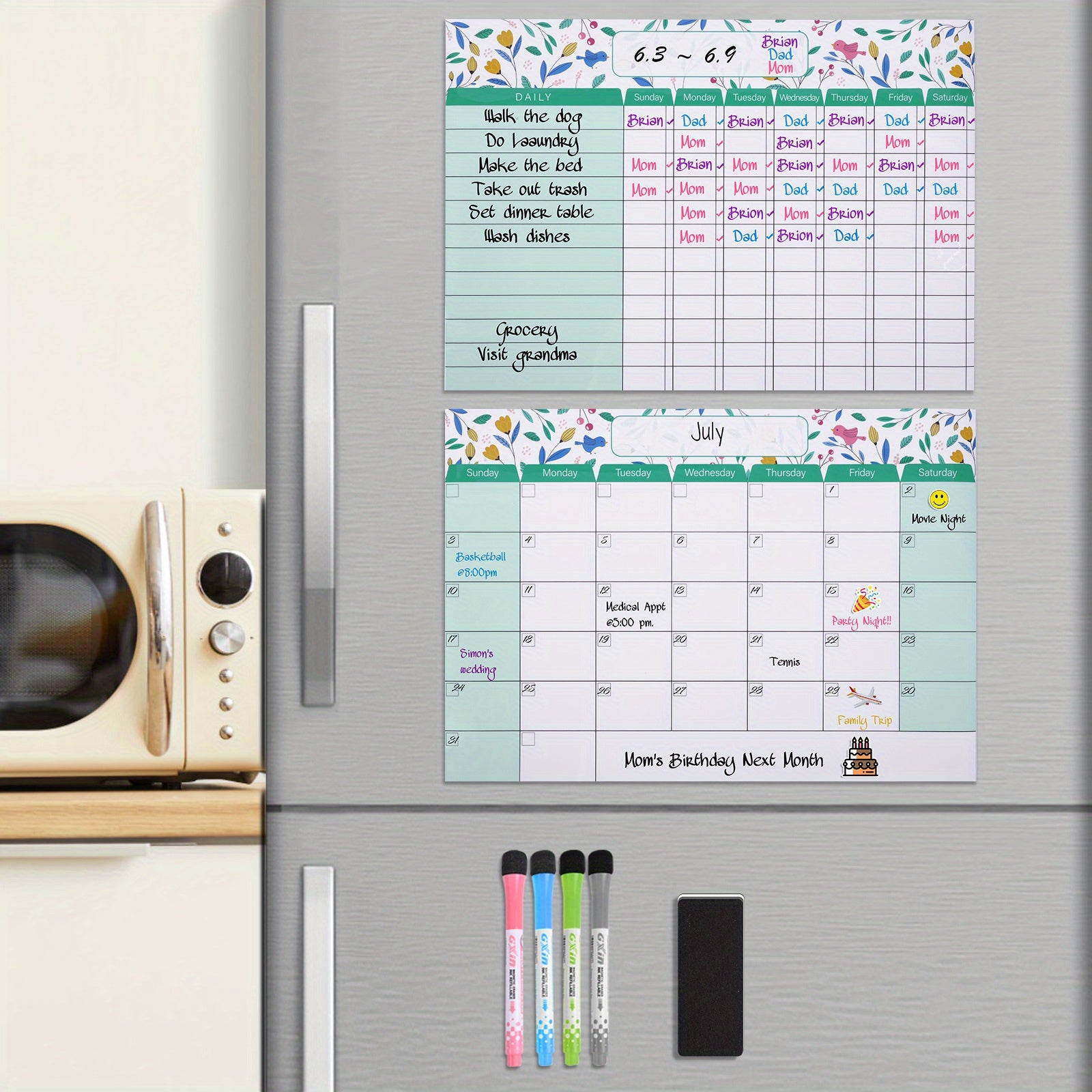 Magnetic Dry Erase Fridge Calendar and Chore Chart