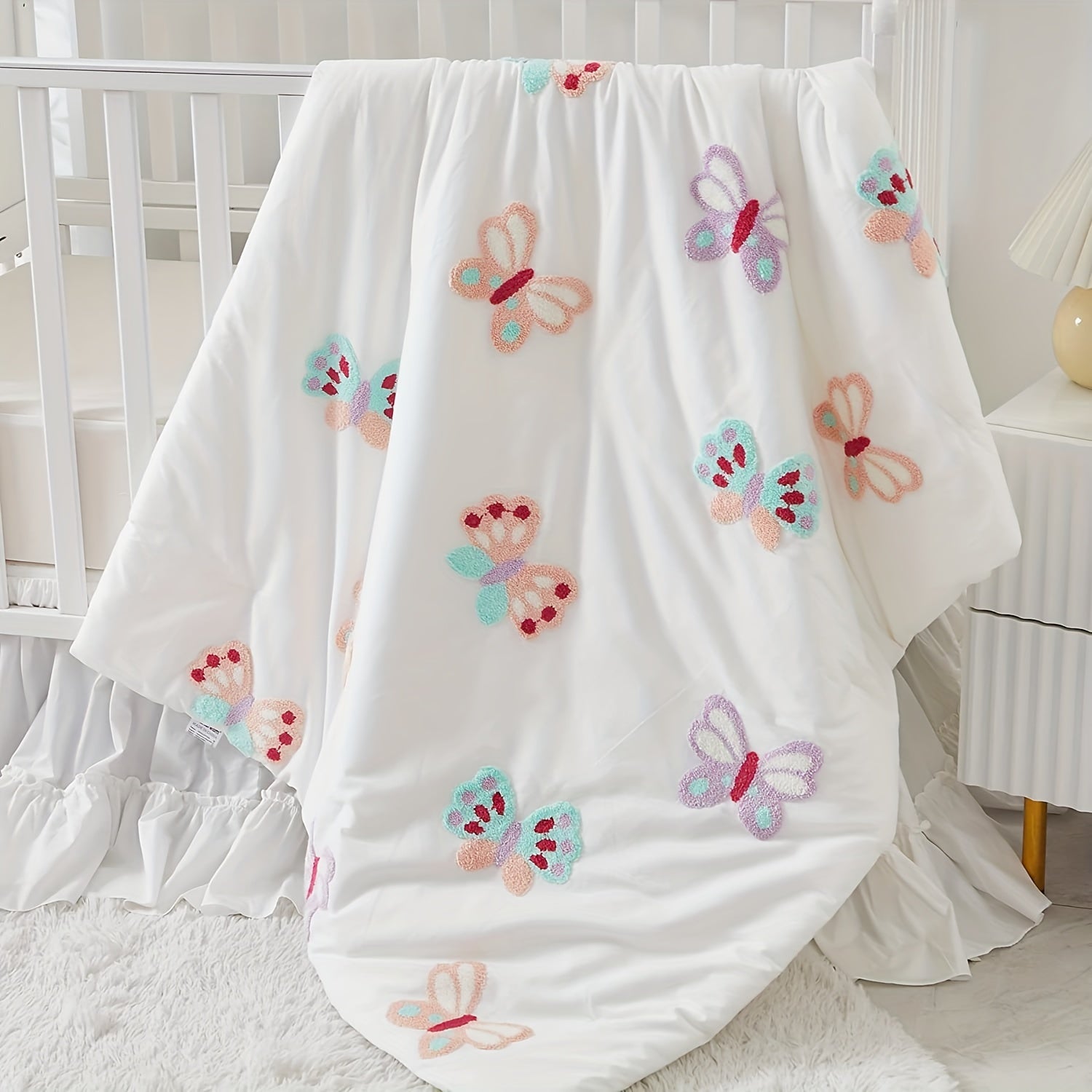 Girls Crib Bedding Set Butterfly Towel Embroidery Quilt Set