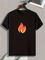 Flame Print Men's Graphic T-shirt for Summer