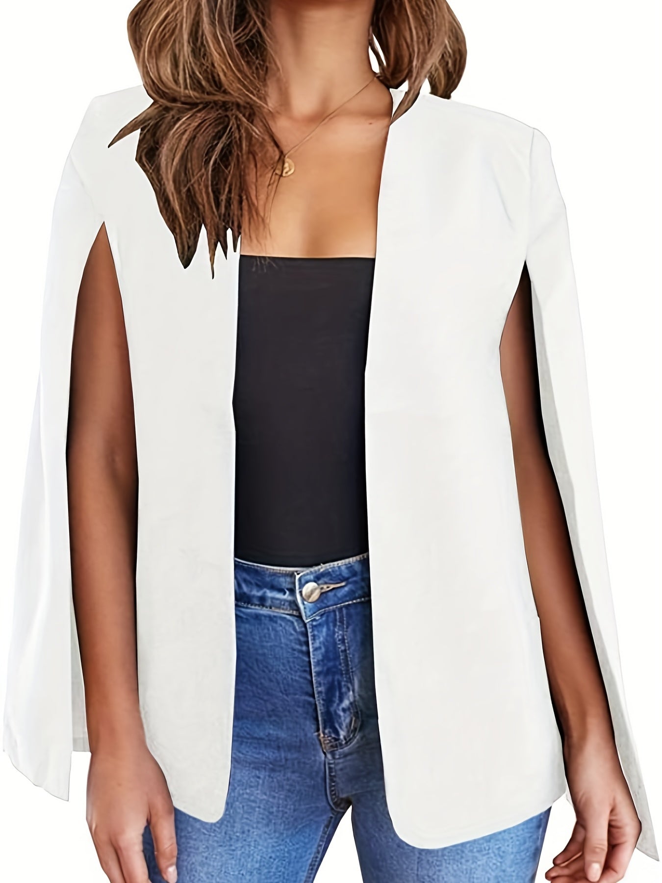Solid Cape Jacket Casual Open Front Split Sleeve Outerwear