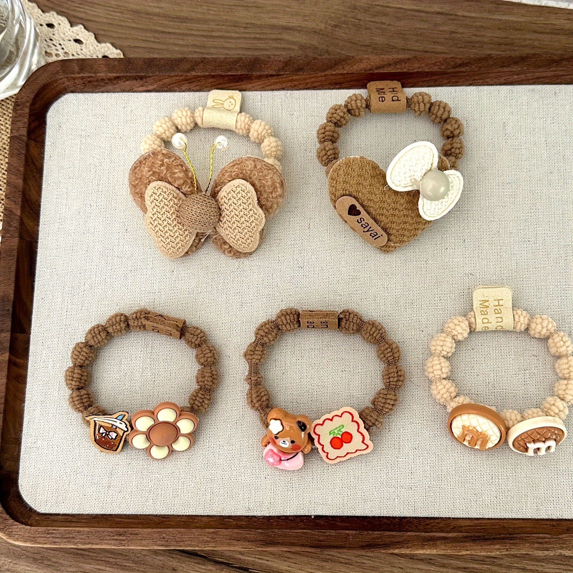 5pcs Kids Bow Hair Ties Cartoon Hair Rope