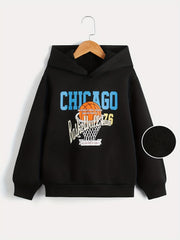 Basketball Print Boys Hooded Sweatshirt for Kids