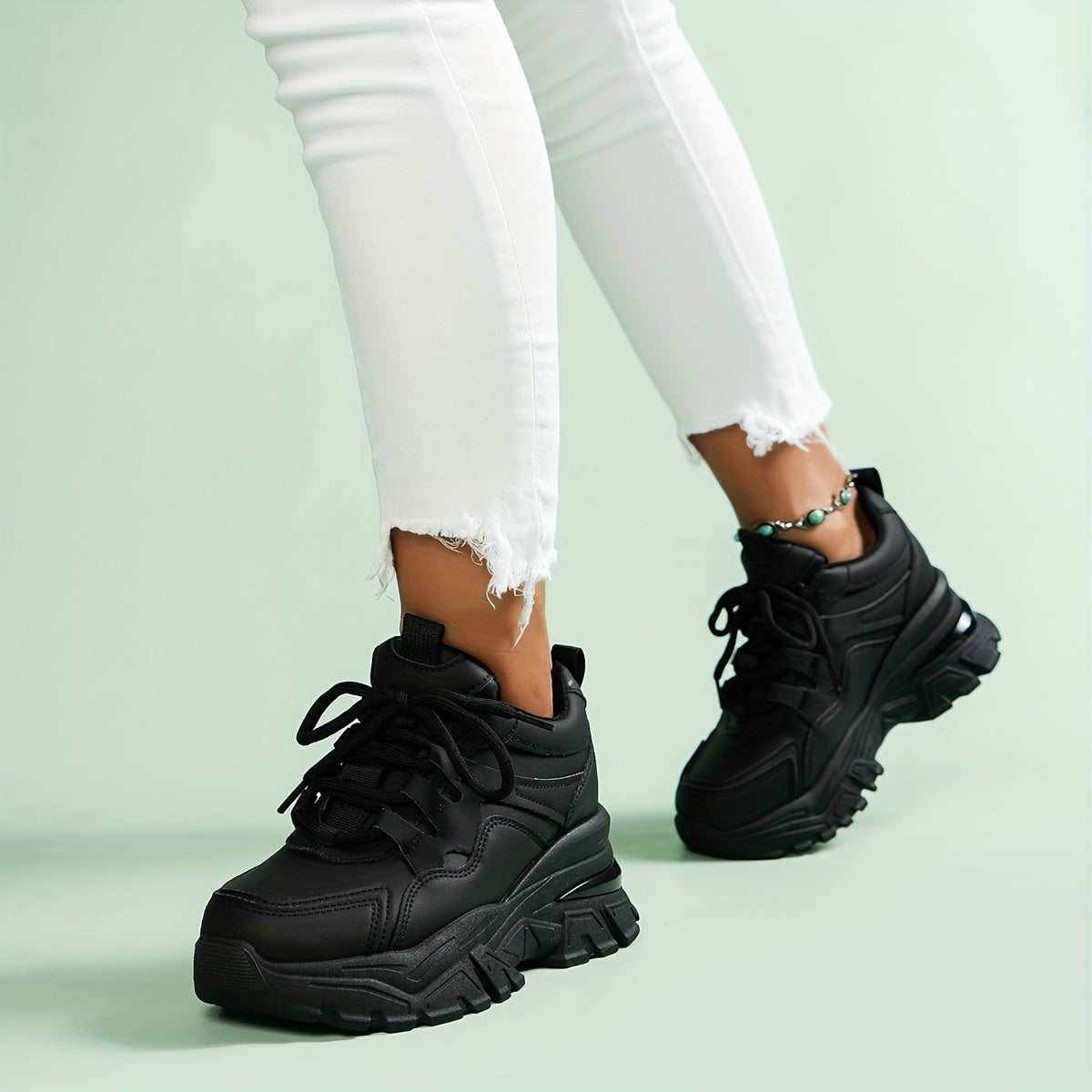 Women's Chunky Sneakers Height Increasing Lace Up Sports Shoes