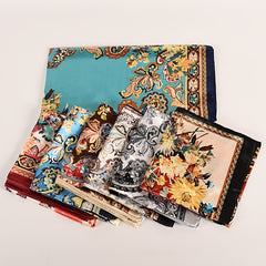 Flower Printed Satin Square Scarf Lightweight Headscarf Bandana