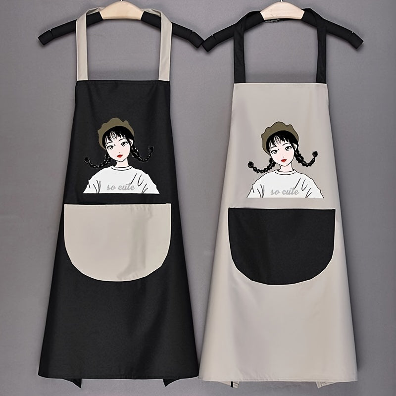 1pc Linen Kitchen Apron Waterproof And Fashionable Cooking Workwear
