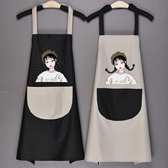 1pc Linen Kitchen Apron Waterproof And Fashionable Cooking Workwear