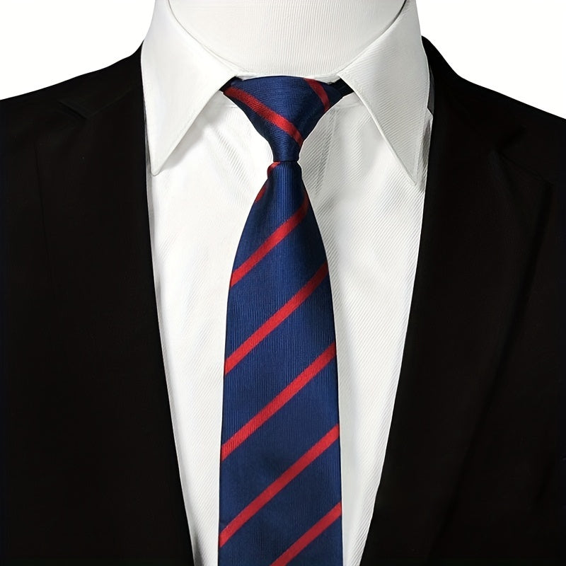Men's Red Striped Zip Tie Professional Business Groom Groomsman