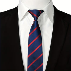 Men's Red Striped Zip Tie Professional Business Groom Groomsman