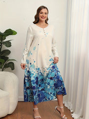 Casual Dress Women's Plus Dot & Ombre Print Long Sleeve V Neck Dress