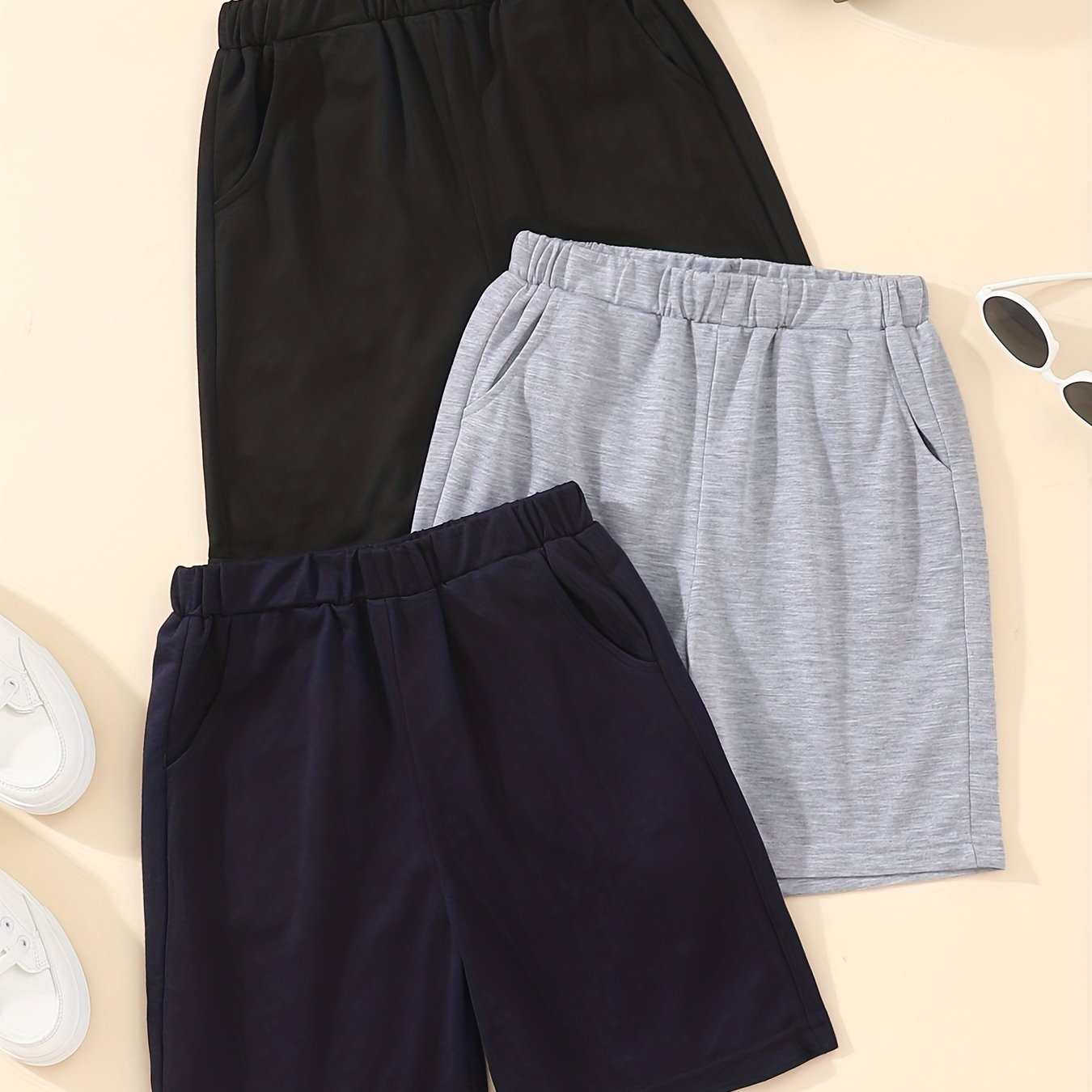 3pc Boys Solid Shorts for Summer Outdoor
