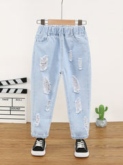 Girls Cartoon Pattern Denim Jeans Elastic Waistband Kids Clothes
