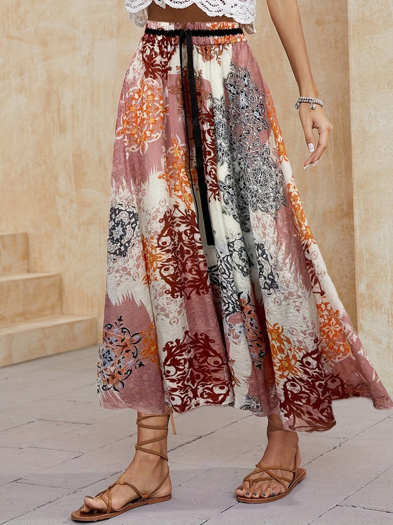 Floral Print Maxi Skirt High Waist Beach Skirt
