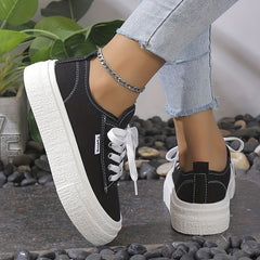 Women's Platform Canvas Shoes Lace Up Low Top Sneakers