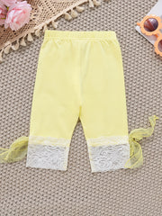 Girls Mesh Tie Bow Lace Cropped Leggings