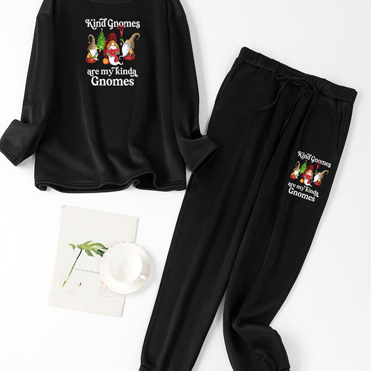Christmas Lounge Set Gnome & Letter Print Tee & Joggers Pajamas