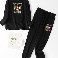 Christmas Lounge Set Gnome & Letter Print Tee & Joggers Pajamas